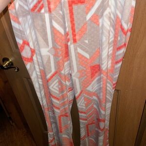 Vibrant Orange and Cream Women's Wide Leg Pants